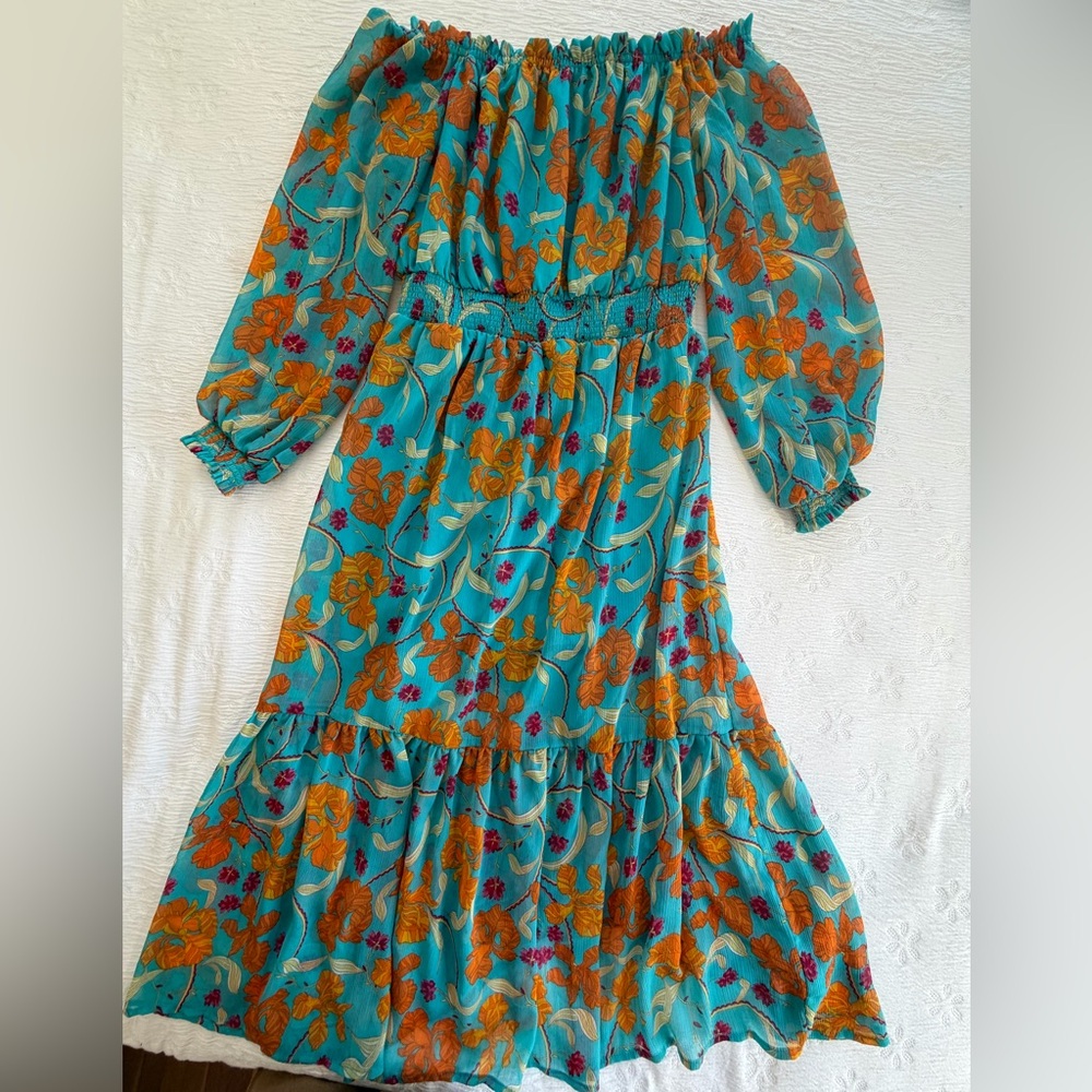 Sophia Vergara Summer Maxi Dress teal orange floral size M - Picture 9 of 10
